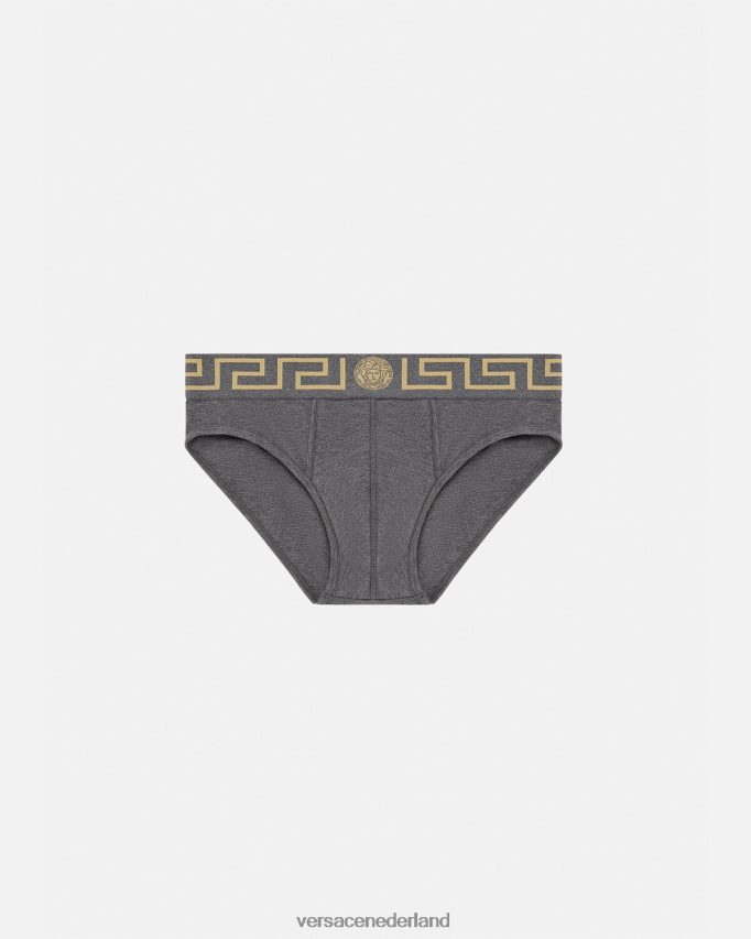 Versace Greca slipje met rand Heren grijs ondergoed en strandkleding J2T4F41790