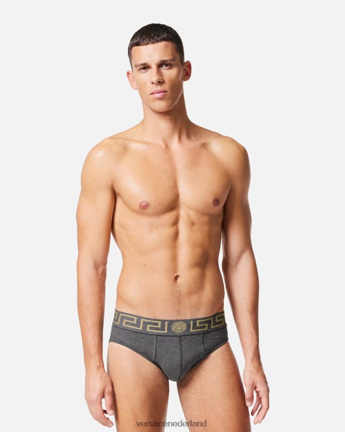 Versace Greca slipje met rand Heren grijs ondergoed en strandkleding J2T4F41790
