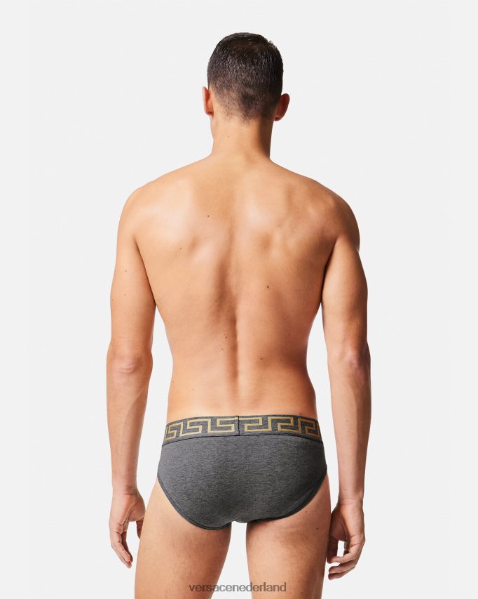 Versace Greca slipje met rand Heren grijs ondergoed en strandkleding J2T4F41790