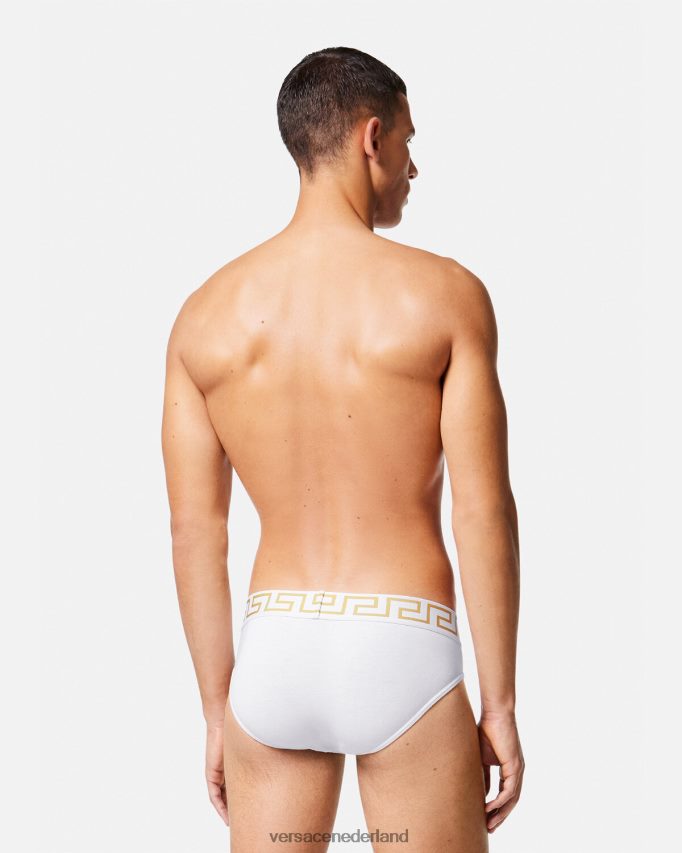 Versace Greca slipje met rand Heren wit goud ondergoed en strandkleding J2T4F41789
