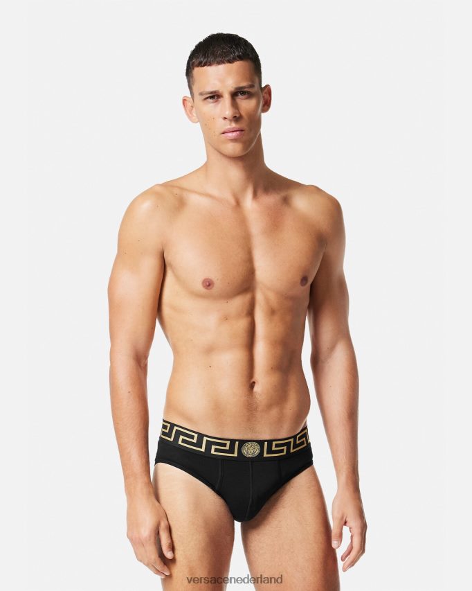 Versace Greca slipje met rand Heren zwart ondergoed en strandkleding J2T4F41785