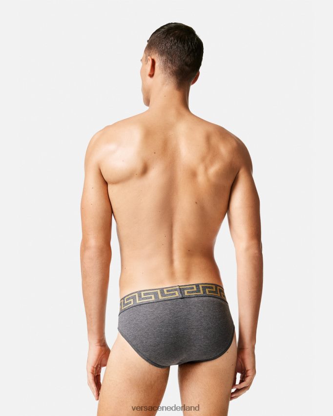 Versace Greca slips met rand, 2-pack Heren grijs en zwart ondergoed en strandkleding J2T4F41783