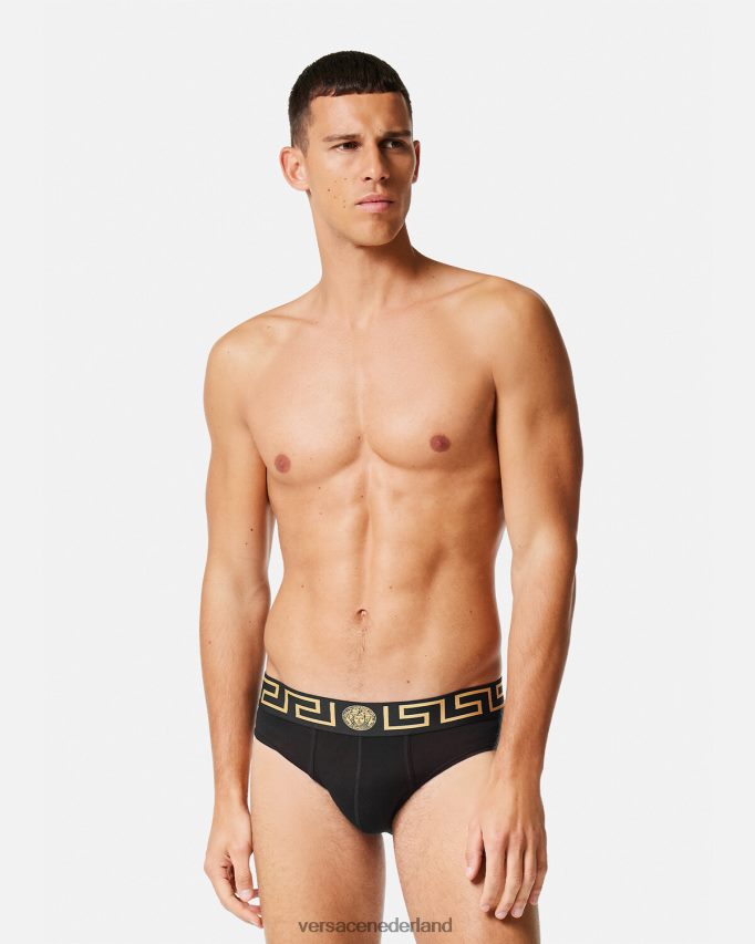 Versace Greca slips met rand, 2-pack Heren grijs en zwart ondergoed en strandkleding J2T4F41783