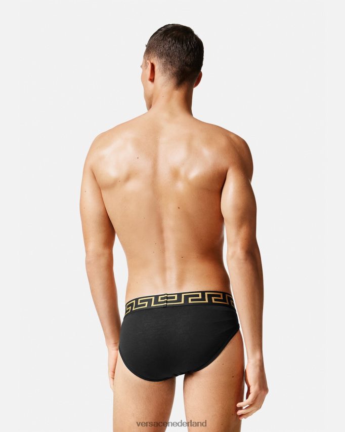 Versace Greca slips met rand, 2-pack Heren grijs en zwart ondergoed en strandkleding J2T4F41783