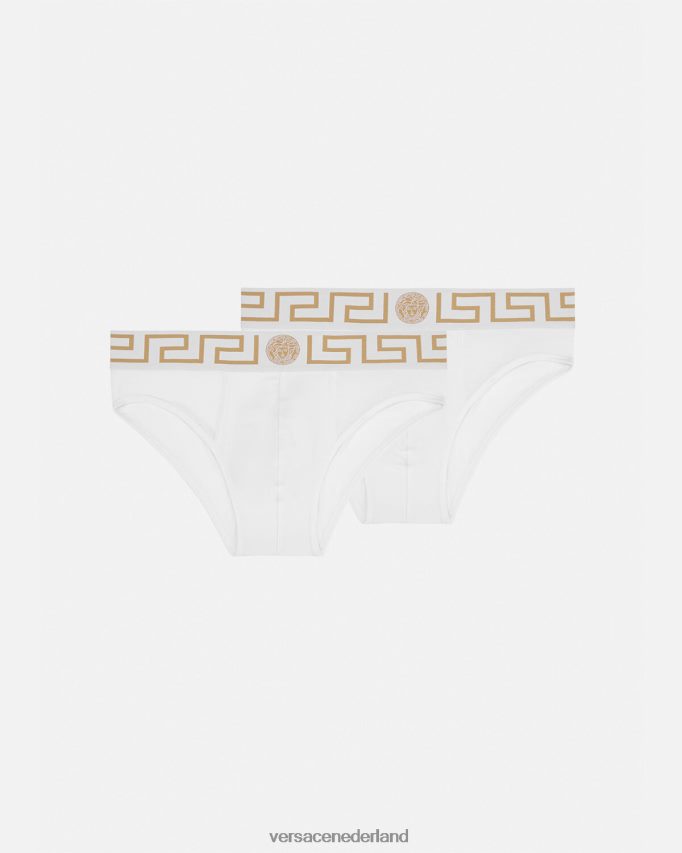 Versace Greca slips met rand, 2-pack Heren wit goud ondergoed en strandkleding J2T4F41784