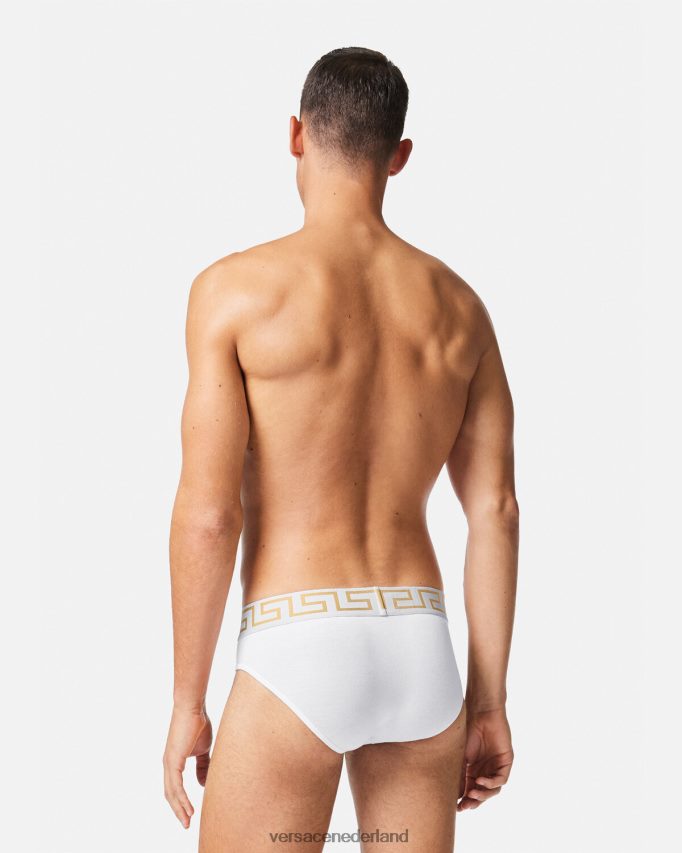 Versace Greca slips met rand, 2-pack Heren wit goud ondergoed en strandkleding J2T4F41784