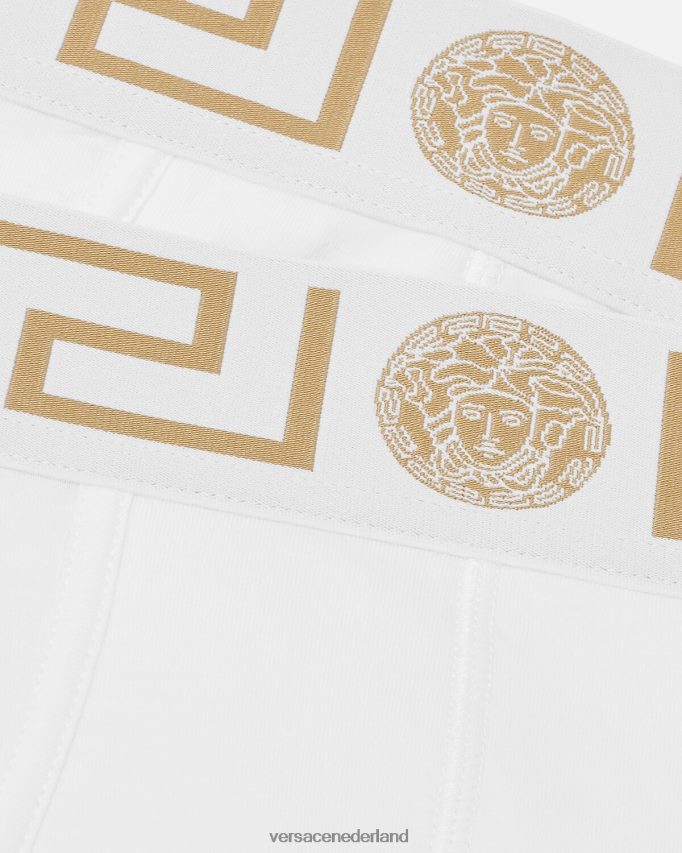 Versace Greca slips met rand, 2-pack Heren wit goud ondergoed en strandkleding J2T4F41784