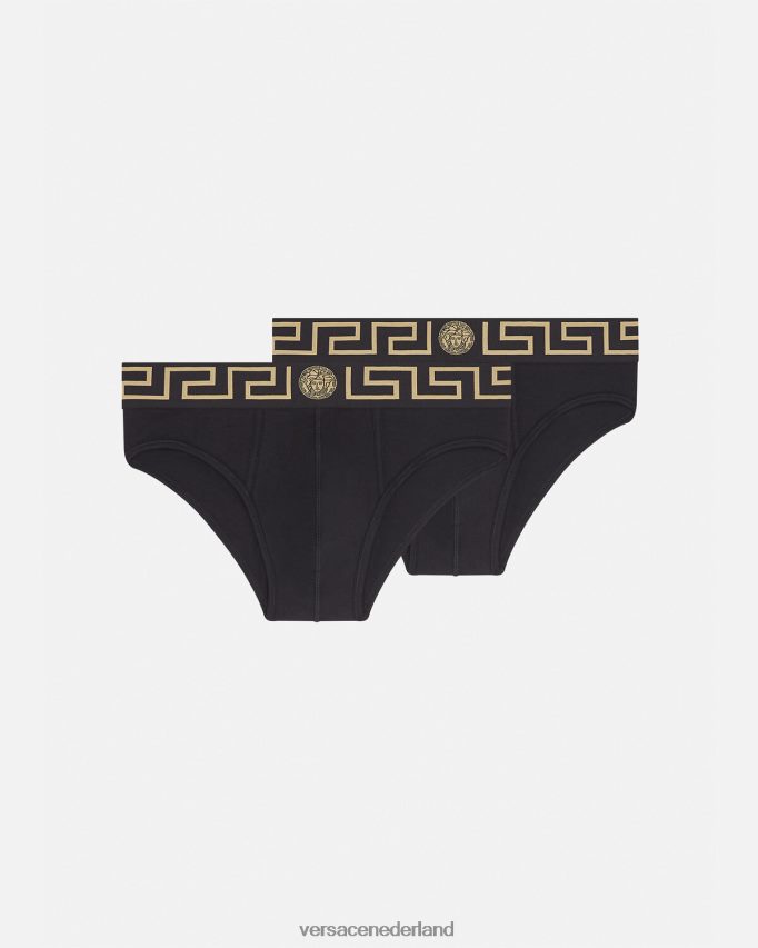 Versace Greca slips met rand, 2-pack Heren zwart ondergoed en strandkleding J2T4F41782