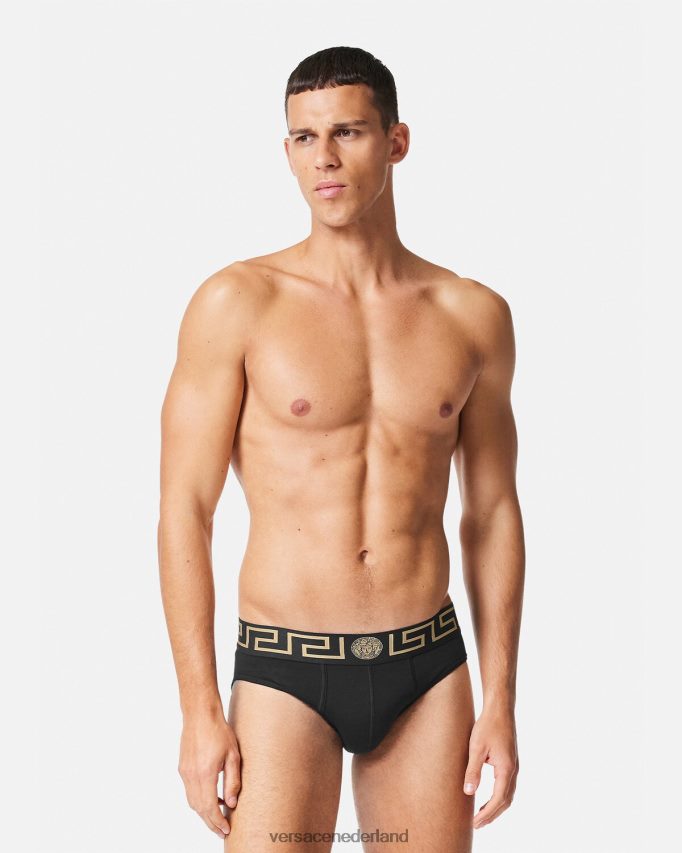 Versace Greca slips met rand, 2-pack Heren zwart ondergoed en strandkleding J2T4F41782