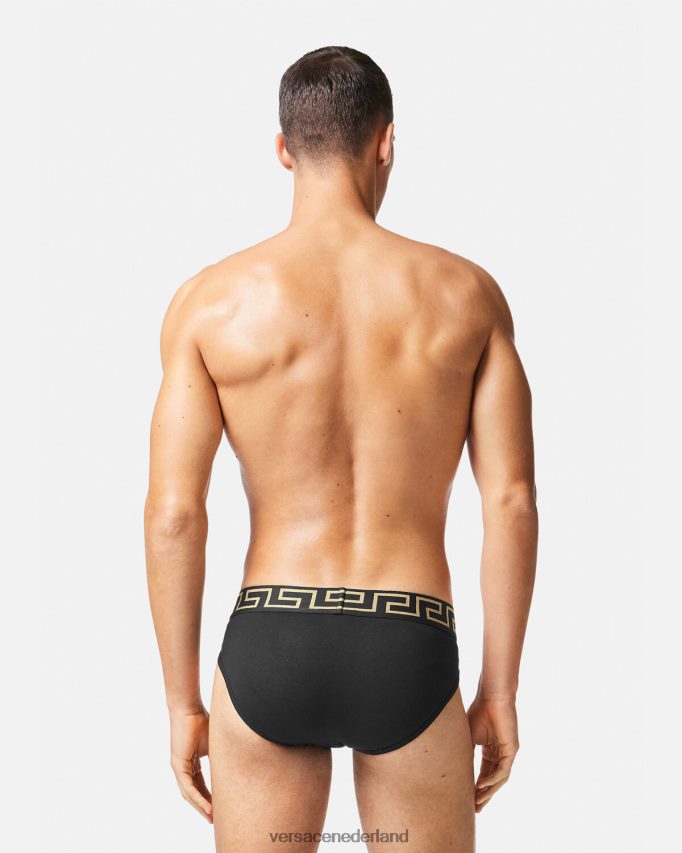 Versace Greca slips met rand, 2-pack Heren zwart ondergoed en strandkleding J2T4F41782