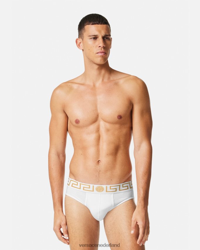 Versace Greca slips met rand, 2-pack Heren zwart wit ondergoed en strandkleding J2T4F41781