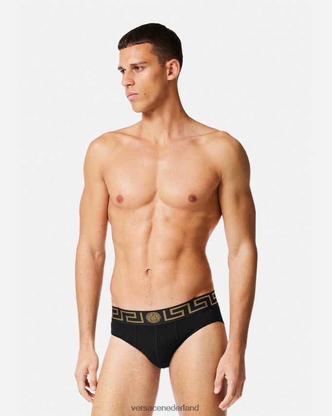 Versace Greca slips met rand, 2-pack Heren zwart wit ondergoed en strandkleding J2T4F41781