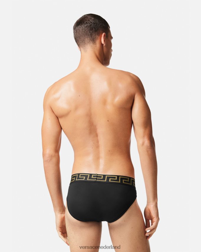 Versace Greca slips met rand, 2-pack Heren zwart wit ondergoed en strandkleding J2T4F41781
