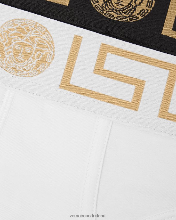 Versace Greca slips met rand, 2-pack Heren zwart wit ondergoed en strandkleding J2T4F41781
