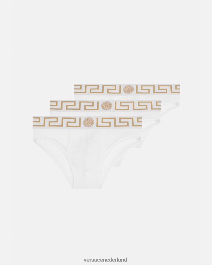 Versace Greca slips met rand, 3-pack Heren wit goud ondergoed en strandkleding J2T4F41780