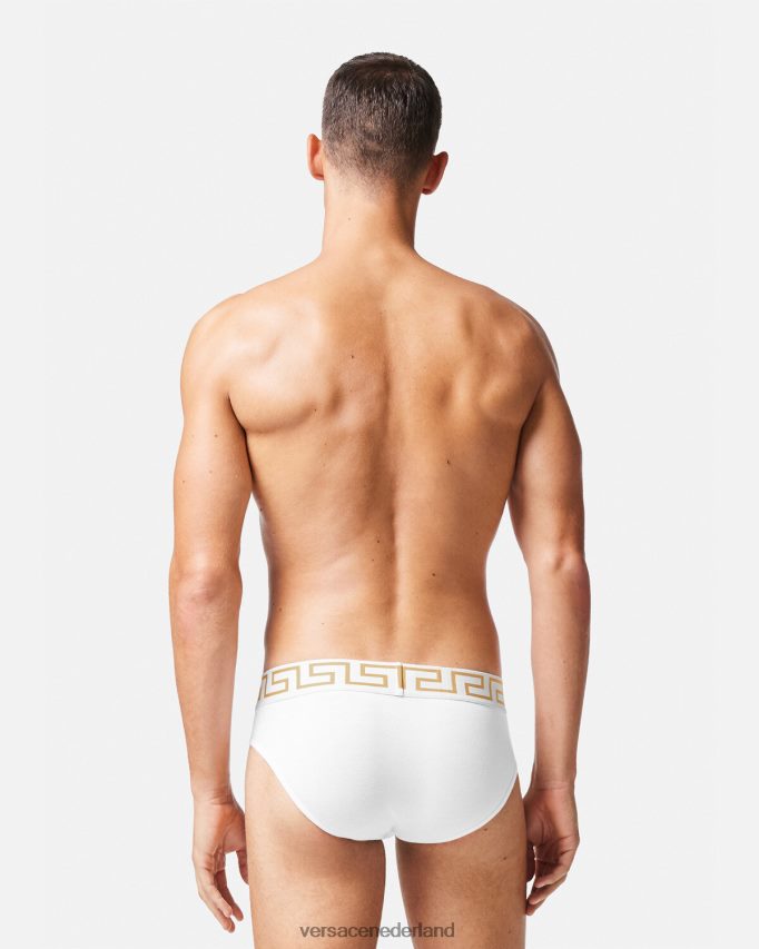 Versace Greca slips met rand, 3-pack Heren wit goud ondergoed en strandkleding J2T4F41780