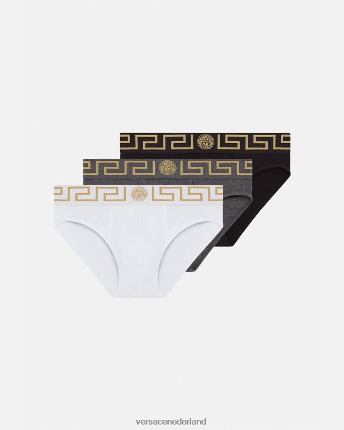 Versace Greca slips met rand, 3-pack Heren wit & zwart & grijs ondergoed en strandkleding J2T4F41779