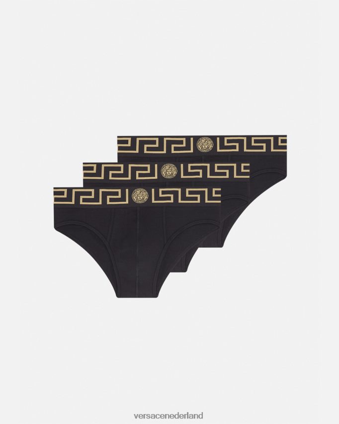 Versace Greca slips met rand, 3-pack Heren zwart ondergoed en strandkleding J2T4F41778