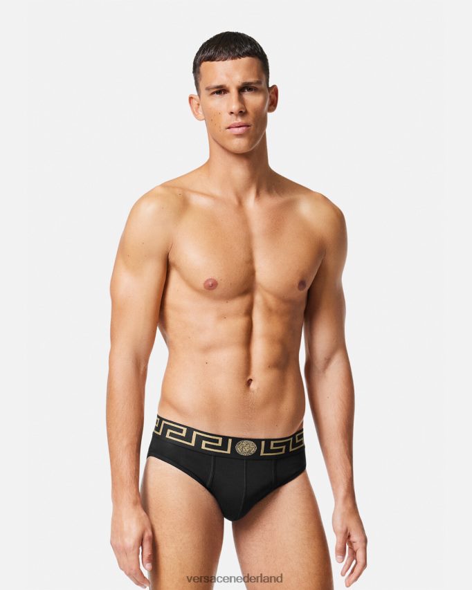 Versace Greca slips met rand, 3-pack Heren zwart ondergoed en strandkleding J2T4F41778