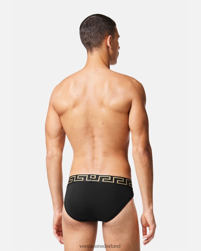 Versace Greca slips met rand, 3-pack Heren zwart ondergoed en strandkleding J2T4F41778