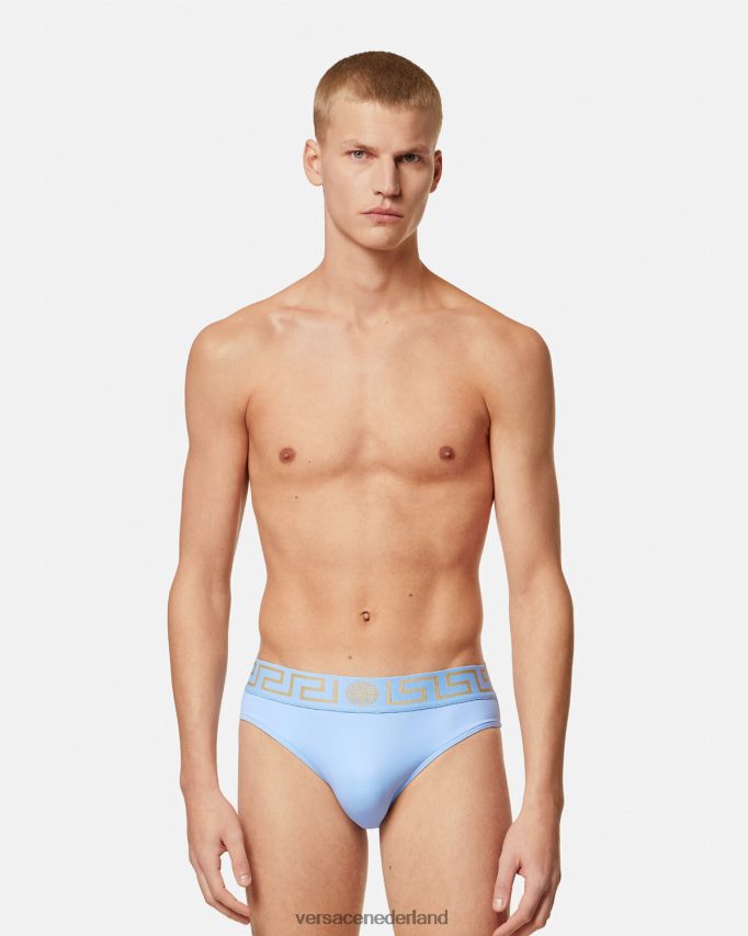 Versace Greca zwembroek met rand Heren lichtblauw ondergoed en strandkleding J2T4F41798