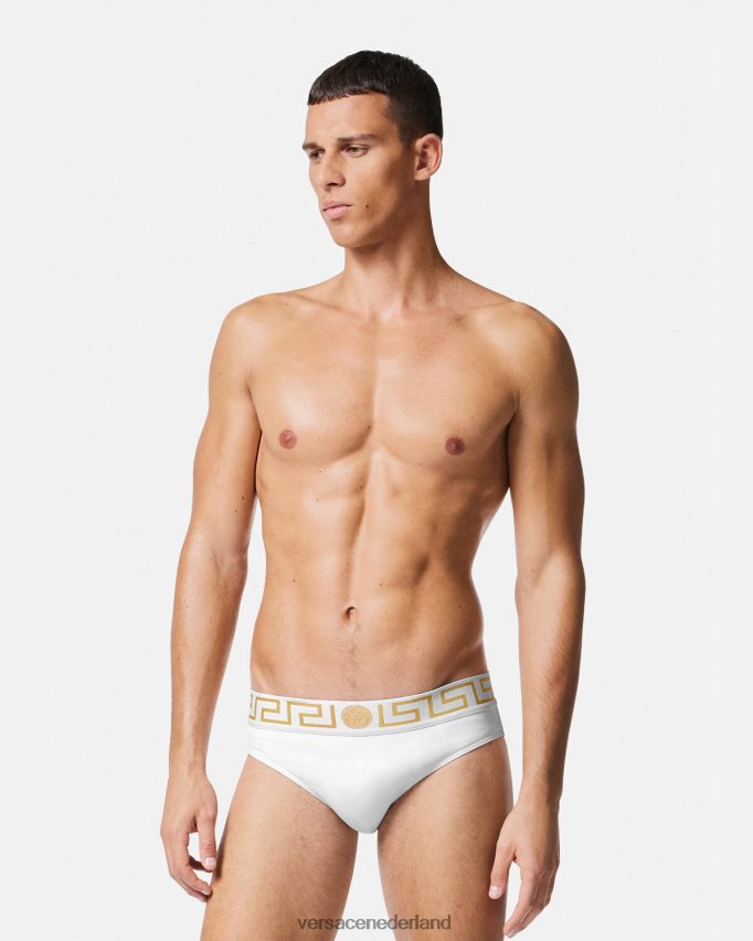 Versace Greca zwembroek met rand Heren wit goud ondergoed en strandkleding J2T4F41797