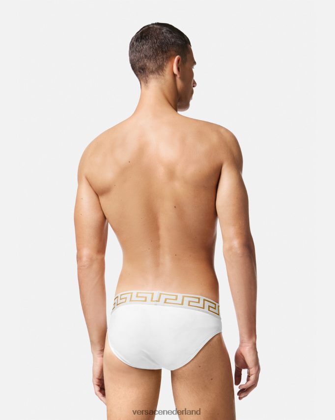 Versace Greca zwembroek met rand Heren wit goud ondergoed en strandkleding J2T4F41797