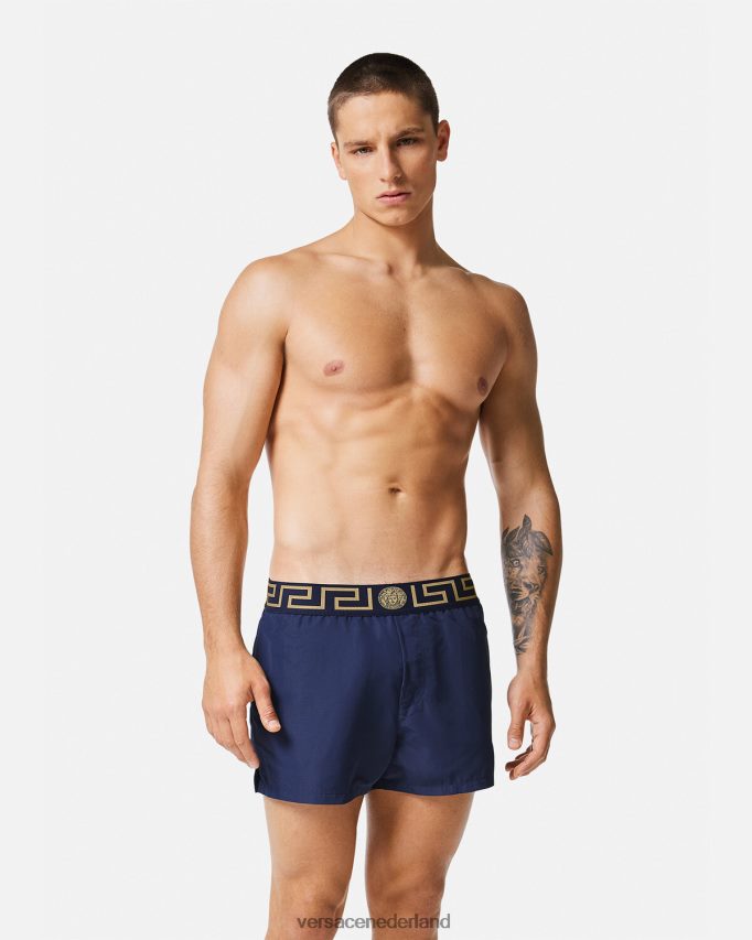 Versace Greca zwemshort met rand Heren blauw ondergoed en strandkleding J2T4F41814