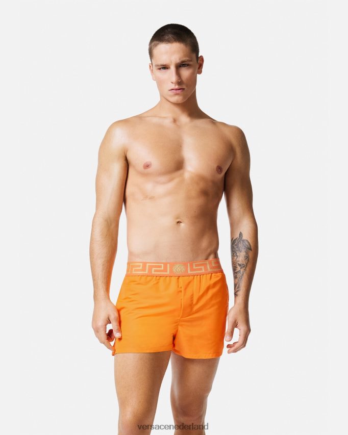 Versace Greca zwemshort met rand Heren oranje ondergoed en strandkleding J2T4F41812