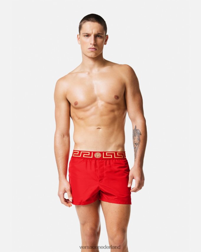 Versace Greca zwemshort met rand Heren rood ondergoed en strandkleding J2T4F41810
