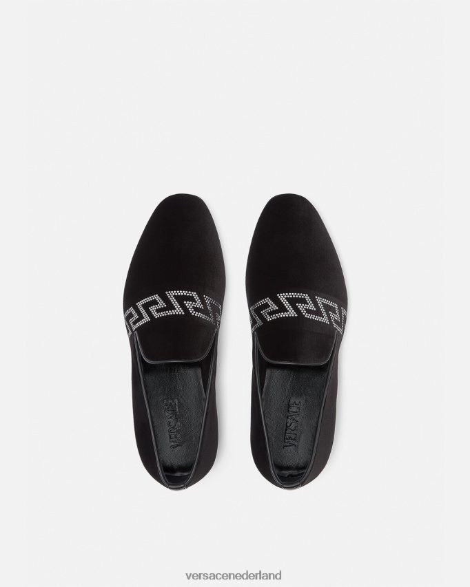 Versace Greca fluwelen pantoffels met studs Heren zwart schoen J2T4F41572