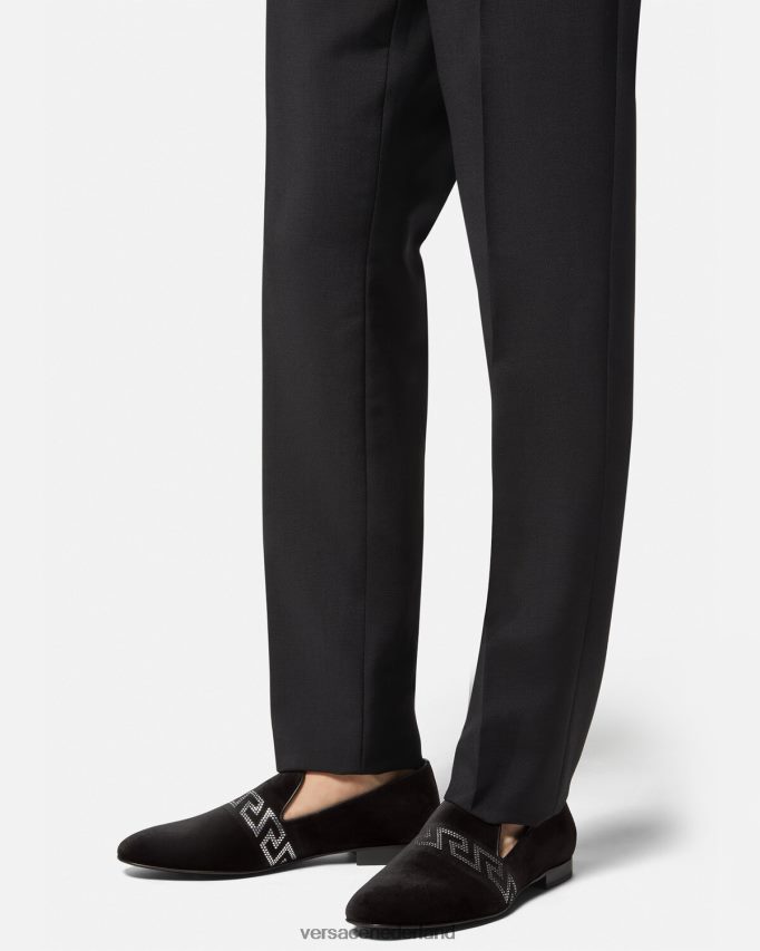 Versace Greca fluwelen pantoffels met studs Heren zwart schoen J2T4F41572