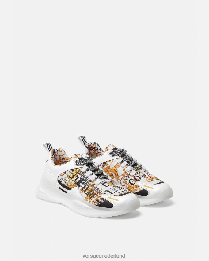 Versace Couture-sneakers met Levion-logo Heren goud en wit schoen J2T4F42456