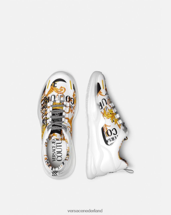 Versace Couture-sneakers met Levion-logo Heren goud en wit schoen J2T4F42456