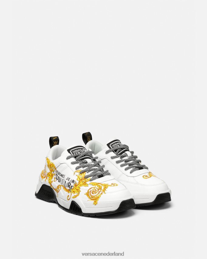 Versace Couture-sneakers met Stargaze-logo Heren goud en wit schoen J2T4F42461