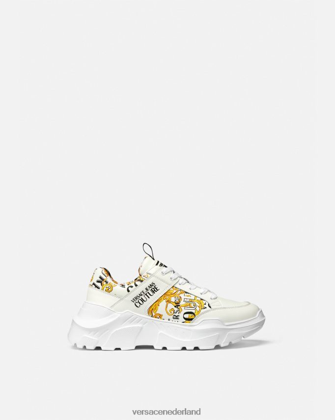 Versace couture speedtrack-sneakers met logo Heren goud en wit schoen J2T4F42459