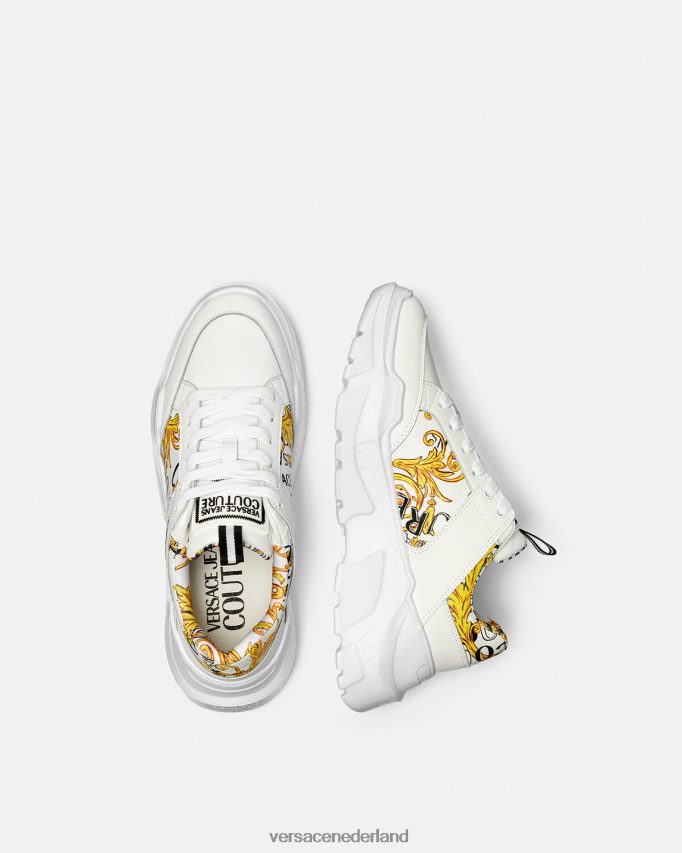 Versace couture speedtrack-sneakers met logo Heren goud en wit schoen J2T4F42459