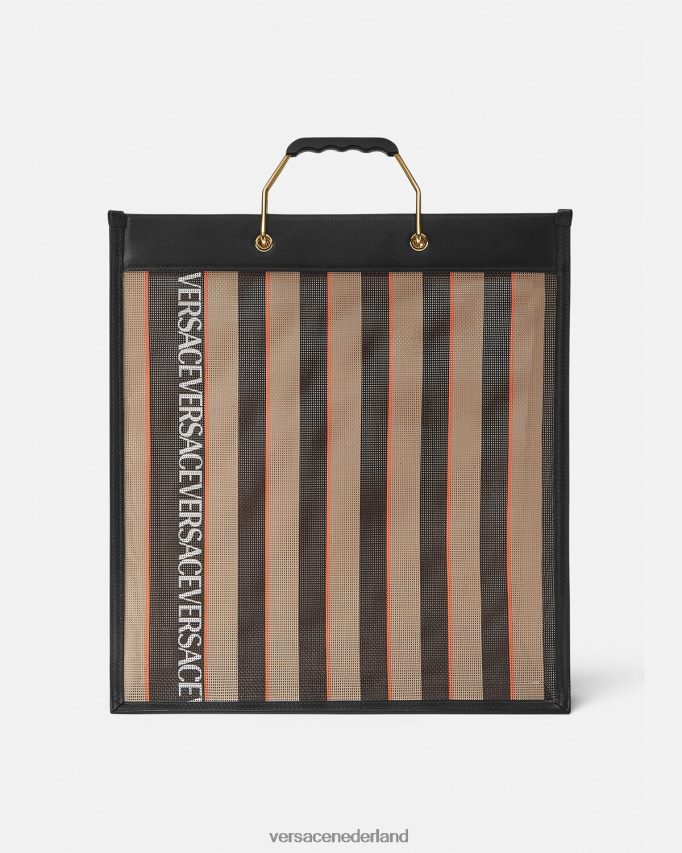 Versace gestreepte shoppertas Heren zwart en beige Tassen J2T4F41510