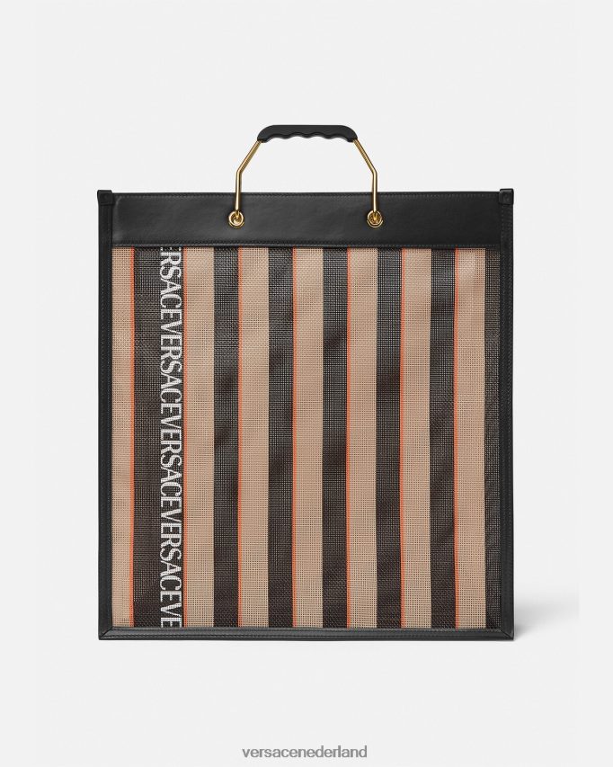 Versace gestreepte shoppertas Heren zwart en beige Tassen J2T4F41510