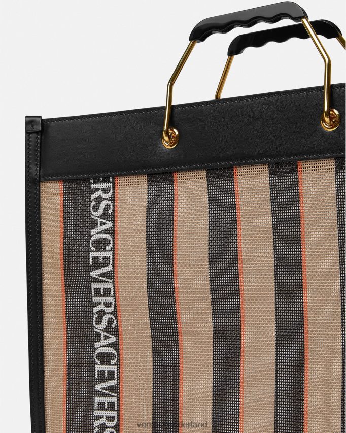 Versace gestreepte shoppertas Heren zwart en beige Tassen J2T4F41510