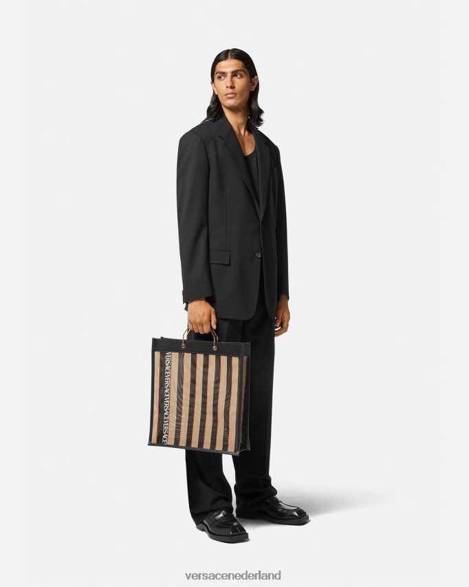Versace gestreepte shoppertas Heren zwart en beige Tassen J2T4F41510