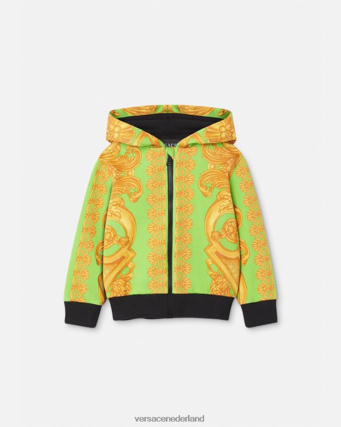 Versace barocco 660 babyhoodie met rits kinderen goud en groen kleding J2T4F41892