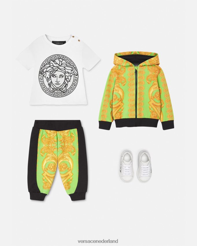 Versace barocco 660 babyhoodie met rits kinderen goud en groen kleding J2T4F41892