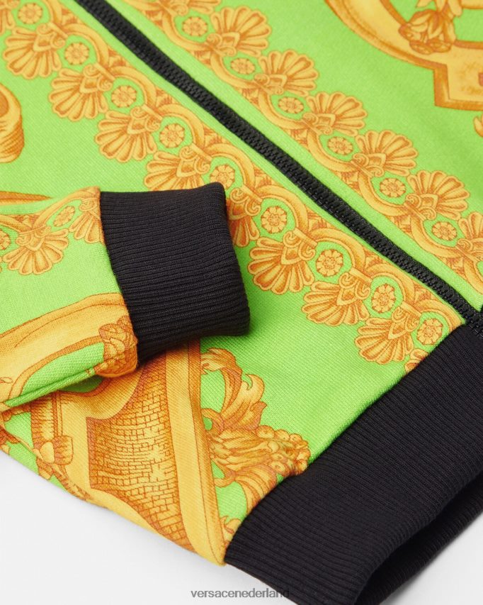 Versace barocco 660 babyhoodie met rits kinderen goud en groen kleding J2T4F41892
