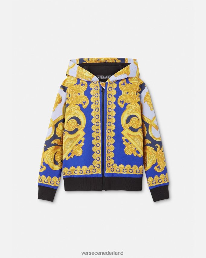 Versace barocco 660 hoodie met rits kinderen blauw en goud kleding J2T4F42108