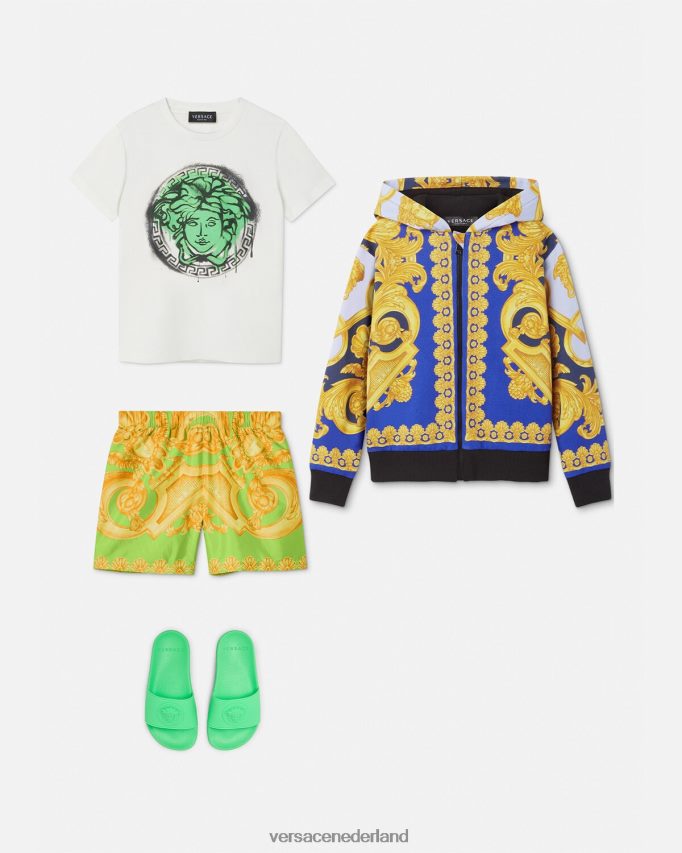 Versace barocco 660 hoodie met rits kinderen blauw en goud kleding J2T4F42108