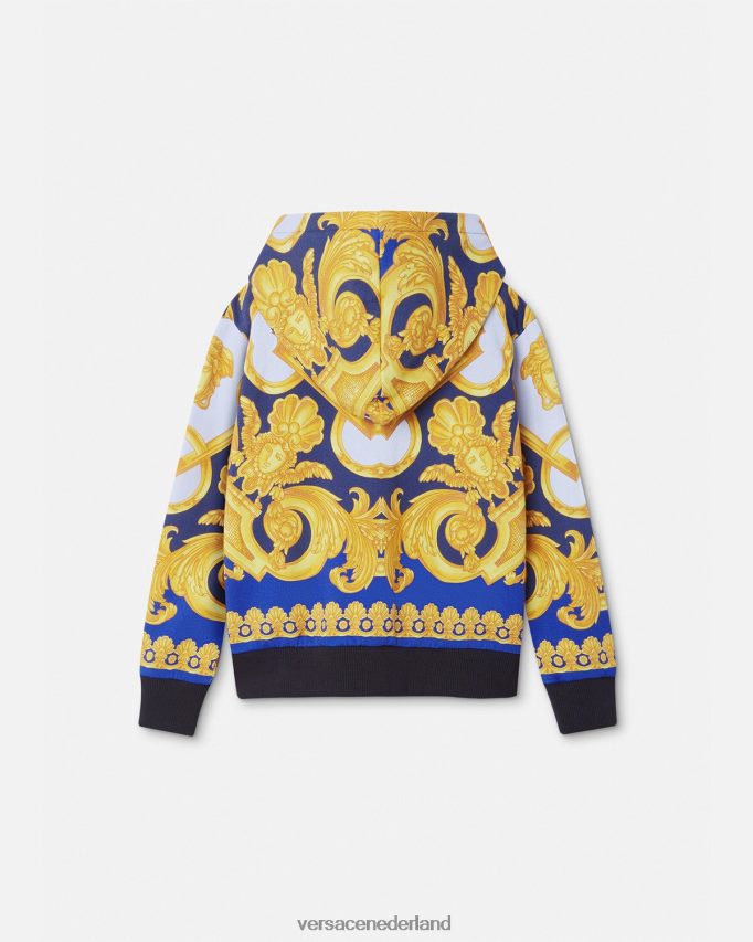 Versace barocco 660 hoodie met rits kinderen blauw en goud kleding J2T4F42108