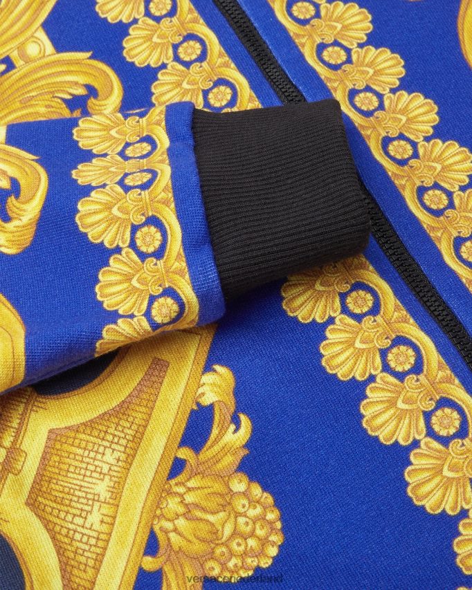 Versace barocco 660 hoodie met rits kinderen blauw en goud kleding J2T4F42108