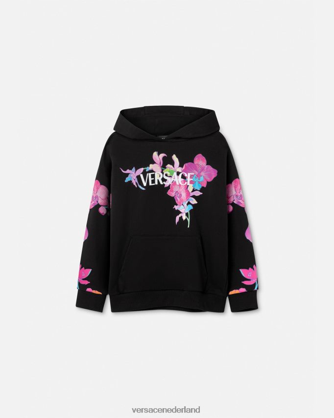 Versace orchidee barocco hoodie kinderen zwart en afdrukken kleding J2T4F41972
