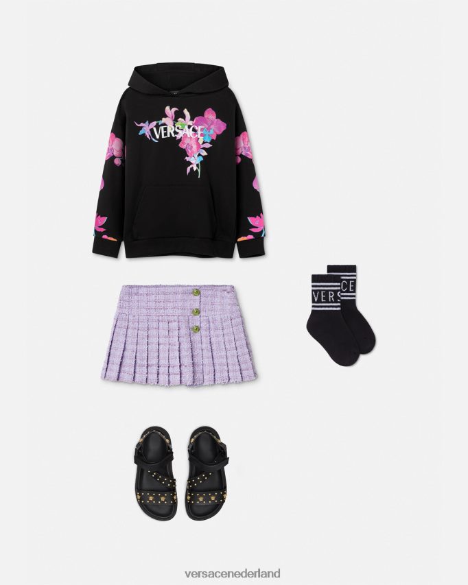 Versace orchidee barocco hoodie kinderen zwart en afdrukken kleding J2T4F41972